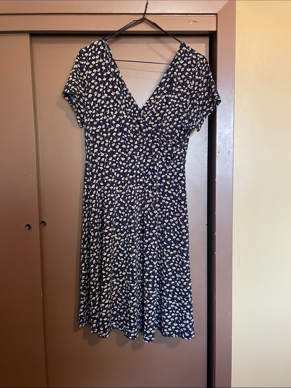 Kaileigh Navy and Cream Floral Midi Wrap Dress